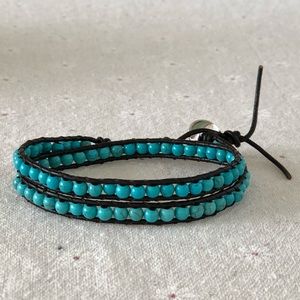 Handmade leather beaded bracelet